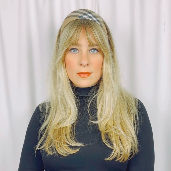 Vintage Plaid Check Headband in Brown Red White and Black Sparkle Fabric - Picture 2 of 9